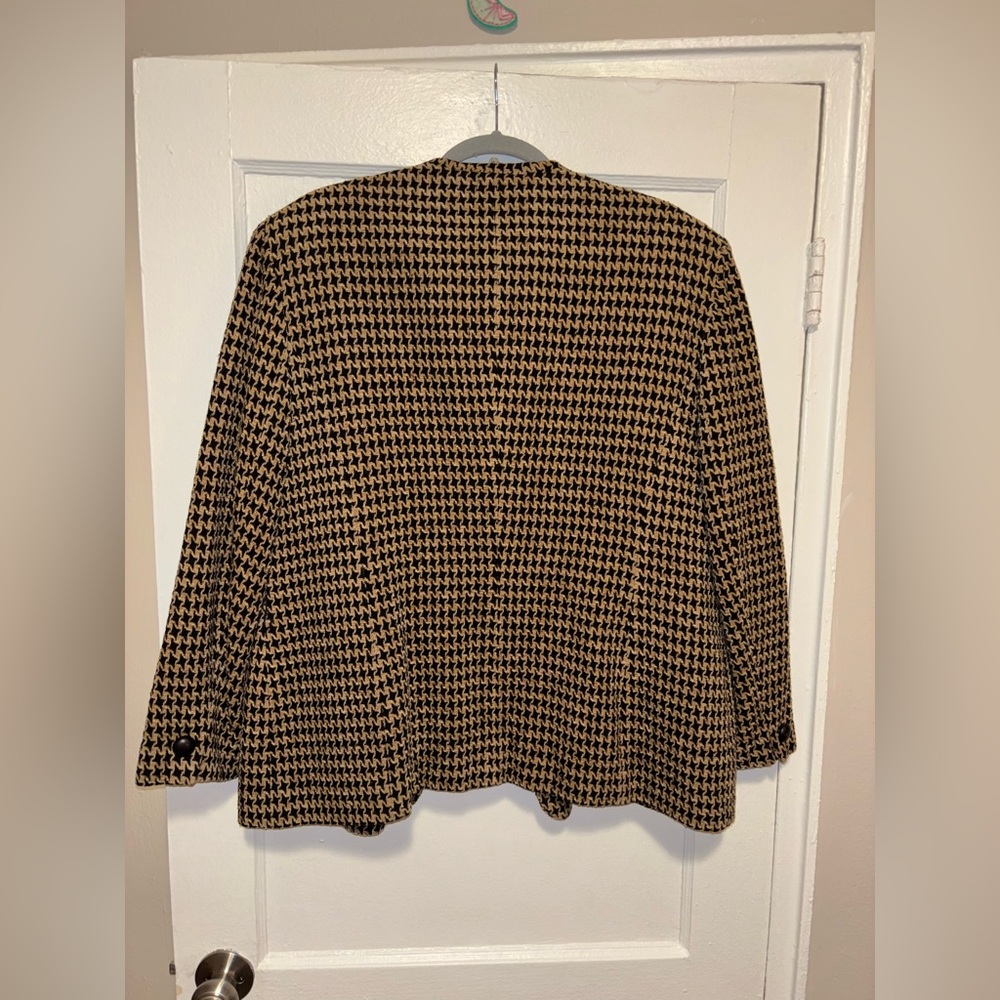 VTG 80s Christian Dior Womens Houndstooth Wool Blazer Jacket Career Black Sz 18 - Picture 10 of 10